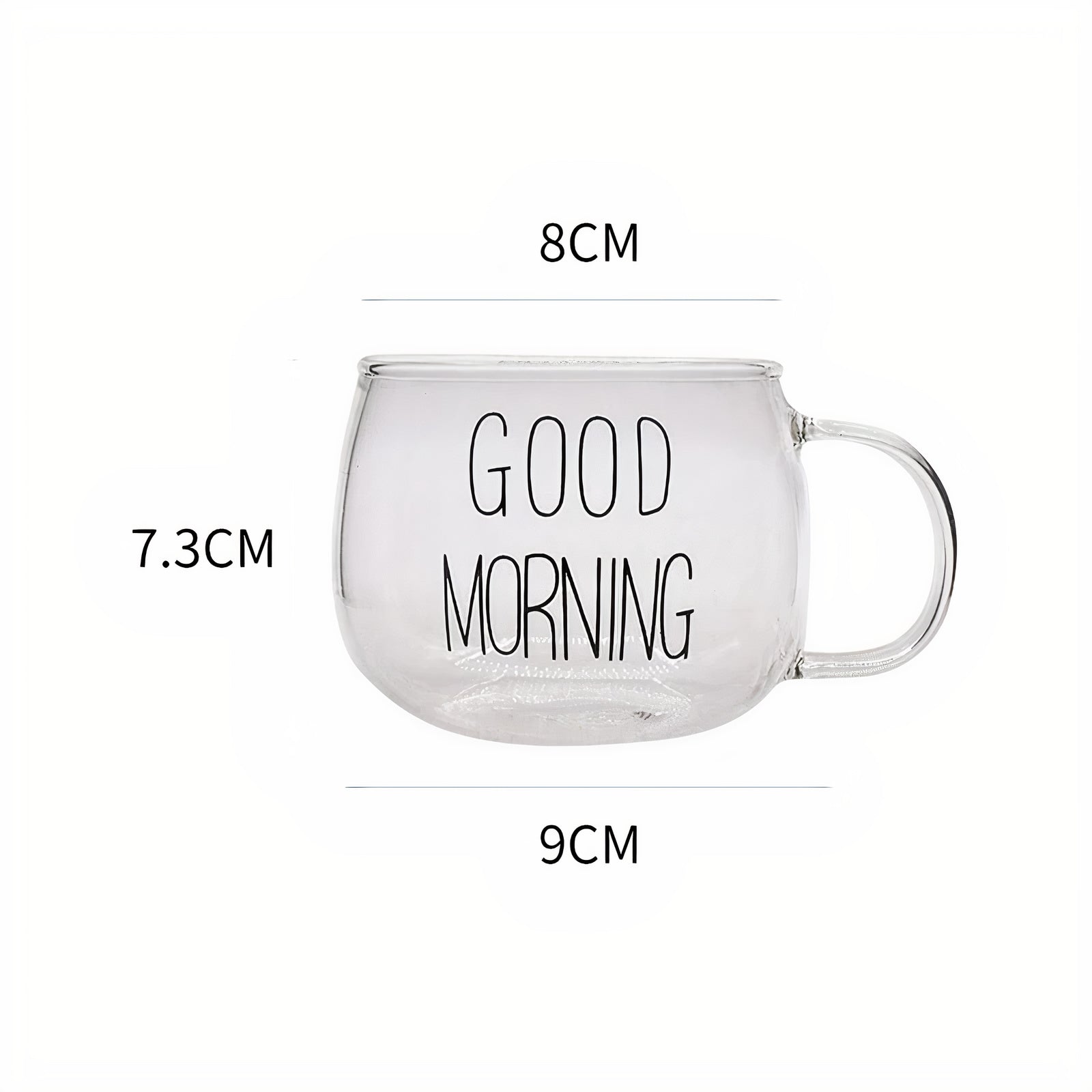 Round Breakfast Letter Printing Transparent Clear Mug Cup with Handle Good  Morning Milk Coffee Glass WHITE LETTERS 